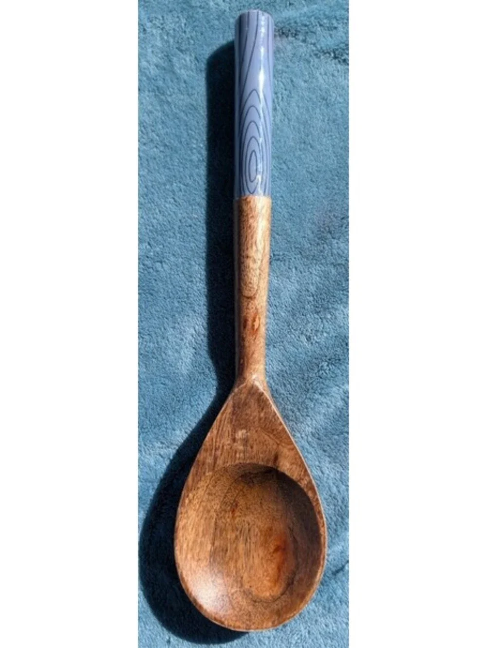 2-Piece Wooden Serving Utensil Set - Spoon & Rice Paddle with Blue Wood Grain